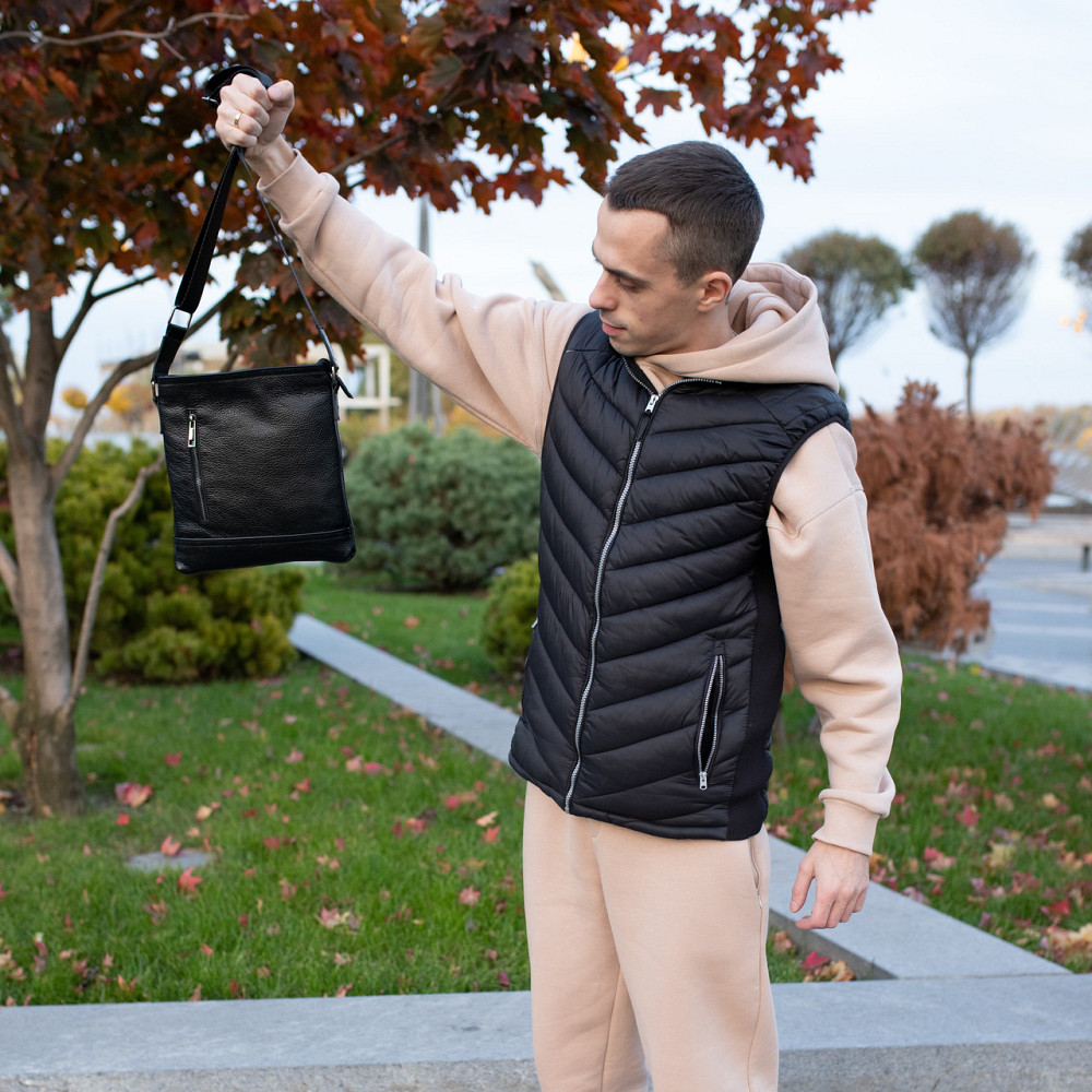 Мужская сумка через плечо из натуральной кожи молодежная мессенджер , чернаяMasterSem Киев - изображение 8