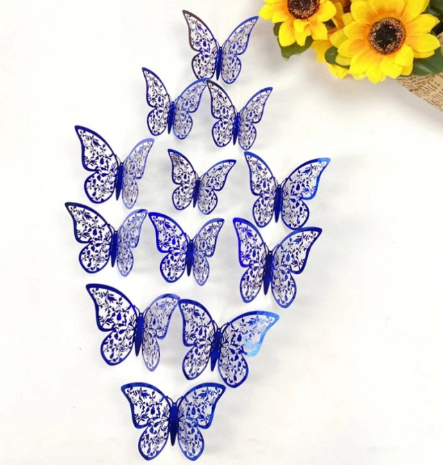 Метелики декоративні на стіну 12 штук синій Київ - фото 1
