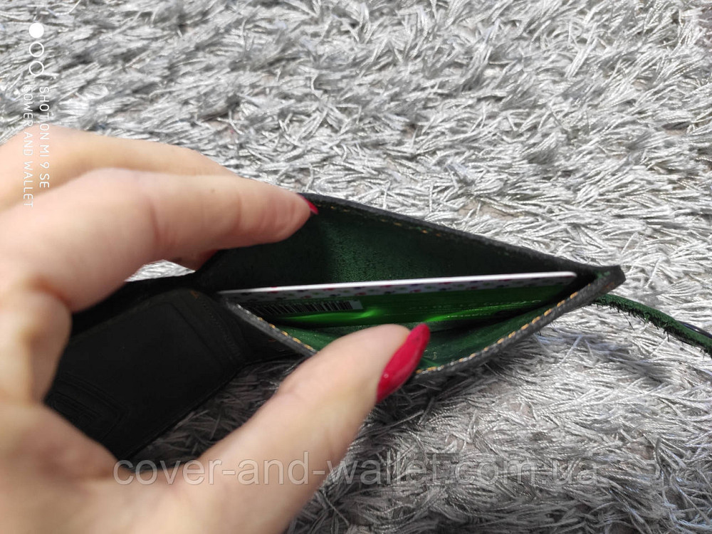 Шкіряна обкладинка гаманець на посвідчення "Учасника бойових дій" (зелена) Київ - фото 4