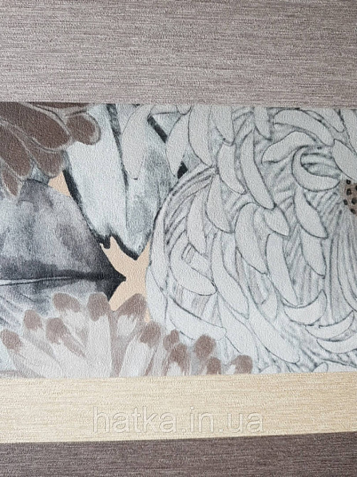 Шпалери вінілові Decoprint Breeze квіти хризантеми великі сірі білі чорні коричневі акварель 0.53х10 м Київ - фото 2