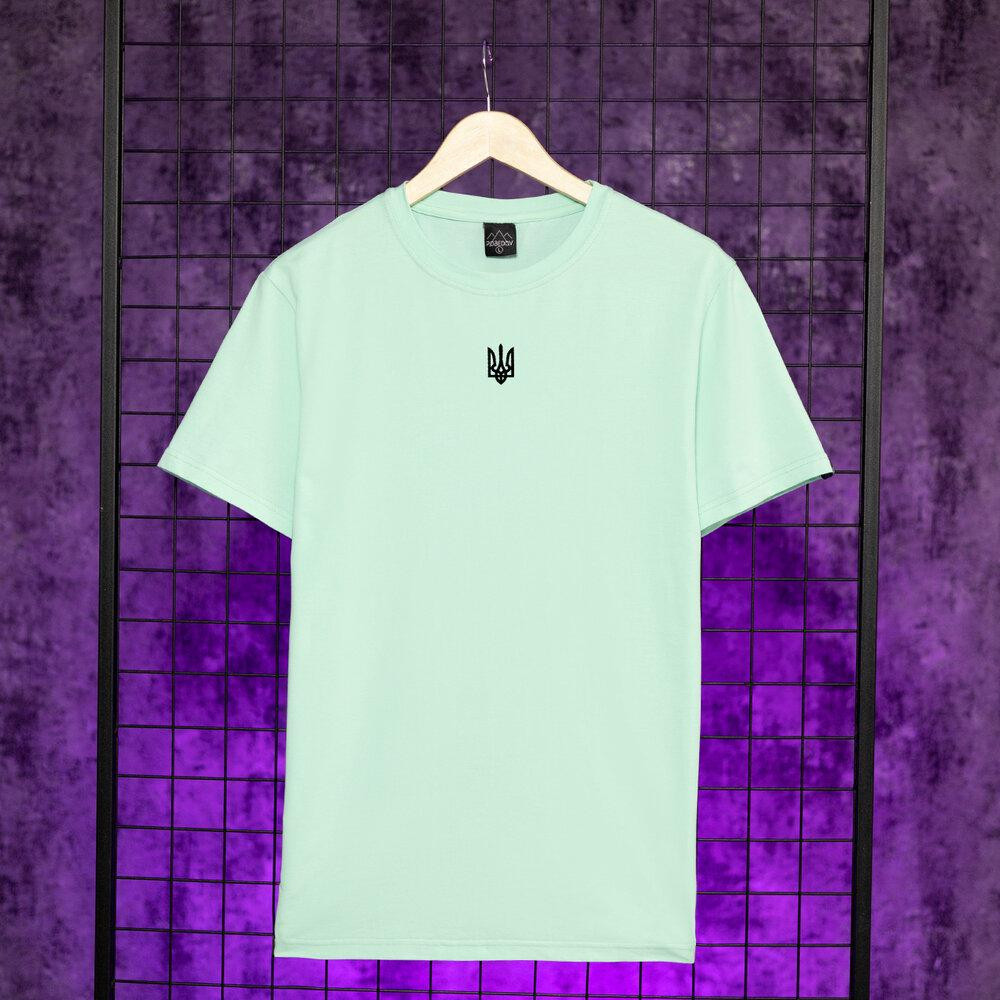 Футболка мужская однотонная светло-ментоловая Pobedov Peremoga - Герб чорна вишивка Киев - изображение 1