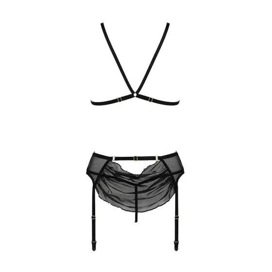 Комплект з відкритим доступом Passion DELIENA SET L/XL black, ліф, стрінги, пояс для панчіх Львов