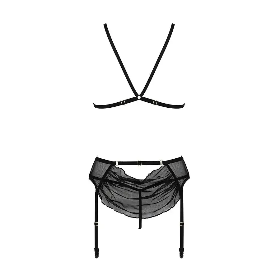 Комплект з відкритим доступом Passion DELIENA SET L/XL black, ліф, стрінги, пояс для панчіх Львов - изображение 5