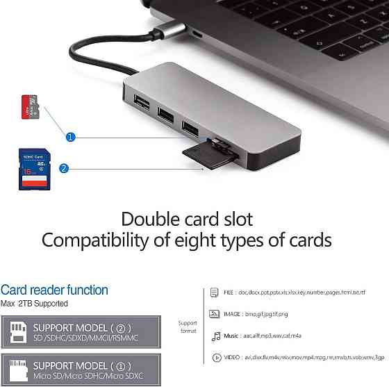 Хаб USB-C 4в1 концентратор HDMI 4K USB 3.0 кардридер SD/TF OTG адаптер док-станция для MacBook Samsung Huawei Киев
