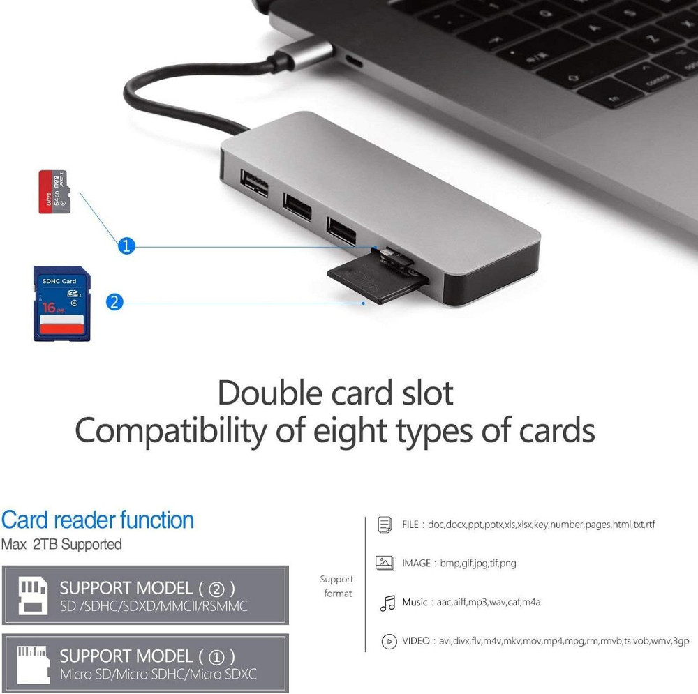 Хаб USB-C 4в1 концентратор HDMI 4K USB 3.0 кардридер SD/TF OTG адаптер док-станция для MacBook Samsung Huawei Киев - изображение 4