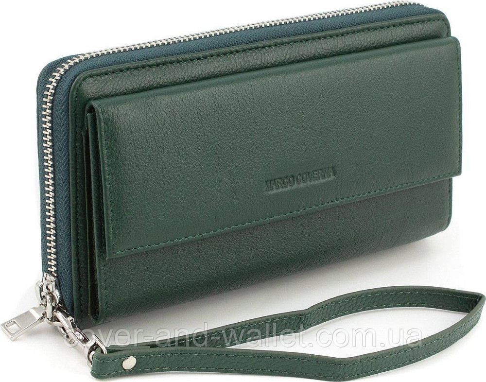 Зелений шкіряний жіночий гаманець клатч з ремінцем Marco Coverna MC 6054-7 Київ - фото 1