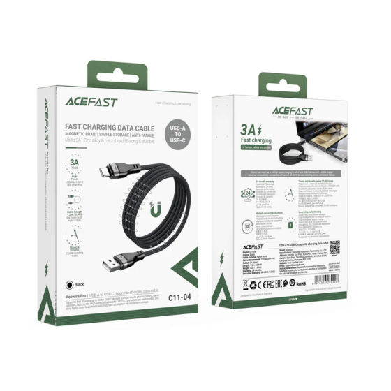Кабель ACEFAST USB-C 3A, 1.2м, черный, нейлон Киев