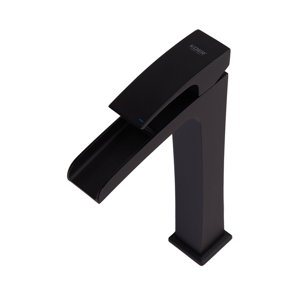 Высокий смеситель для умывальника Koer KB-15007-05 с водопадом, черный (KR3449) Харьков - изображение 5