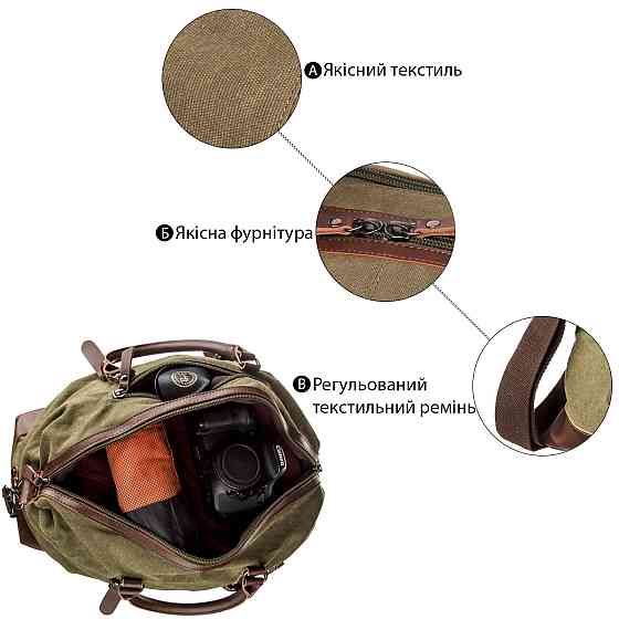 Дорожня сумка текстильна Vintage 20171 Зелена Київ