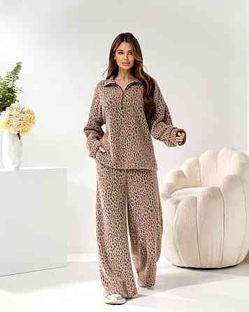 Женский стильный теплый принтованный костюм, альпака принт Шоколад, 42/44 Одесса