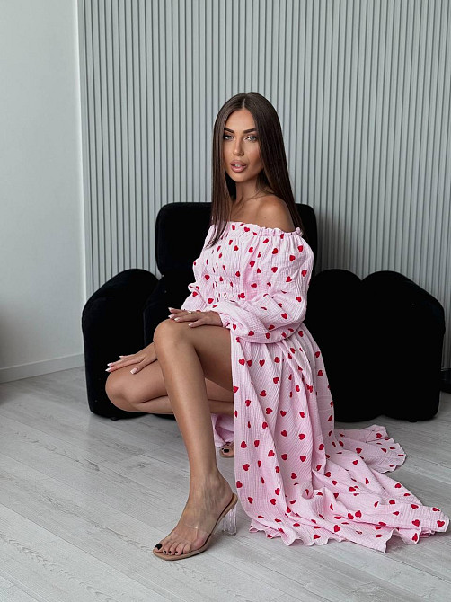 Жіноче романтичне легке максіплаття із серцем муслін 100% бавовна Рожевий, 46/48 Одеса - фото 9