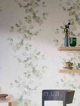 Шпалери вінілові на флізеліні Marburg Chelsea 0.53х10 смугою зелені гілки листя на білому Київ