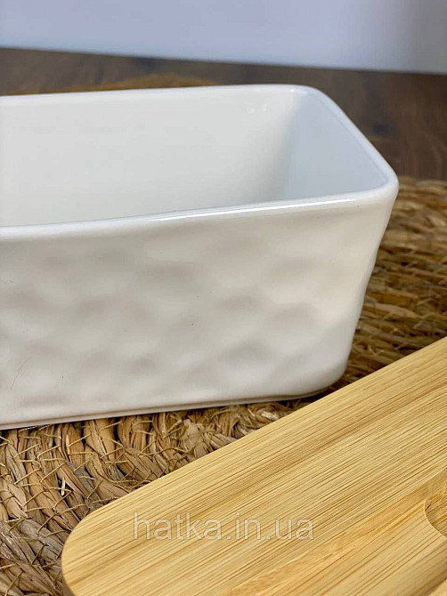 Сирниця керамічна з дерев'яною кришкою й ножем "White 2" 17*10.5*8 см Київ - фото 5