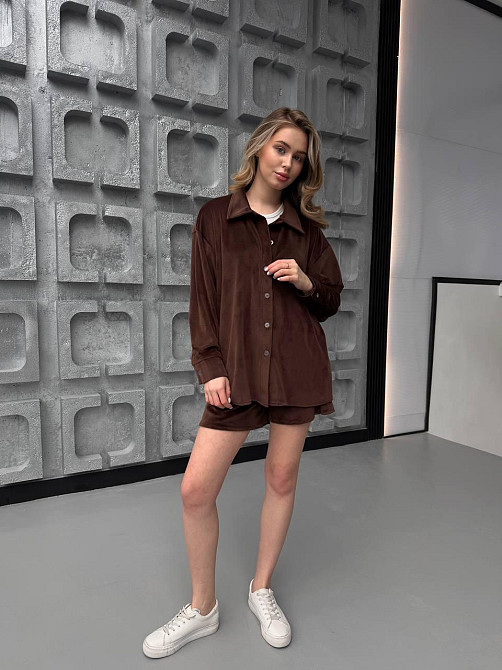 Женский стильный прогулочный велюровый костюм двойка Шоколад Одесса - изображение 2