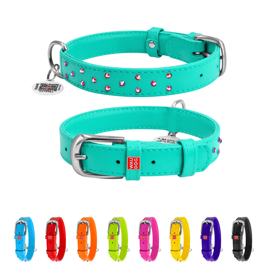 Нашийник для собак шкіряний WAUDOG Glamour з QR паспортом, з клейовими стразами, Ш 25 мм, Дов 3 Коломыя - изображение 1
