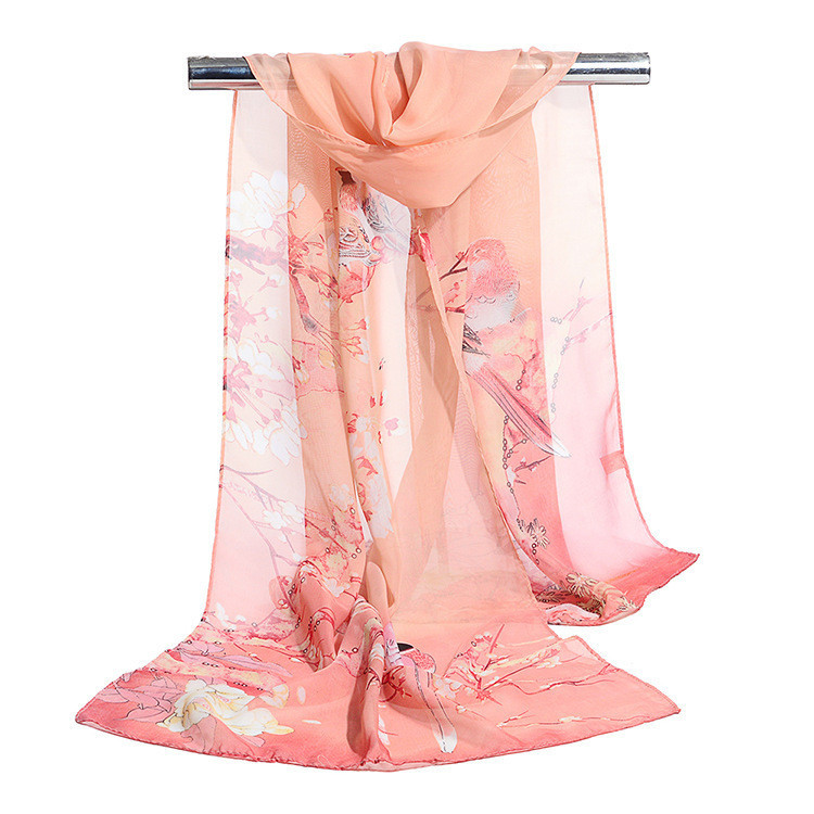 Женский шифоновый шарф с птицами 145 на 48 см разноцветный Киев - изображение 3