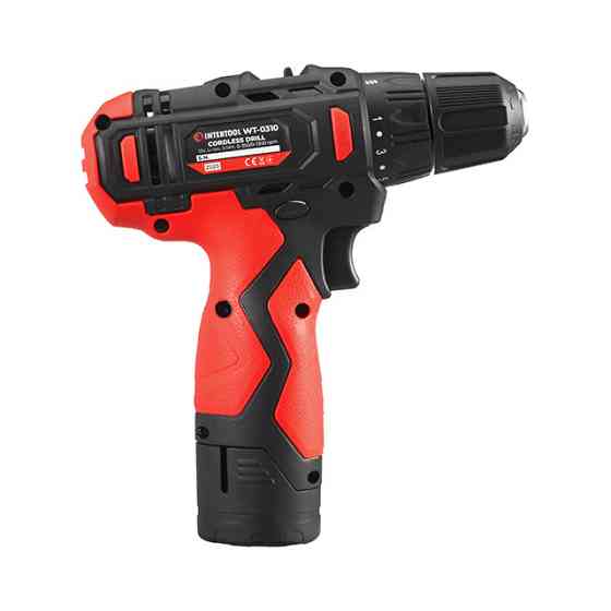 Дриль-шурупокрут акумуляторний, 12 В, 30 Nm, 0-350/0-1300 об/хв, патрон 0,8-10 мм, 2,0 Аг INTERTOOL WT-0310 Киев