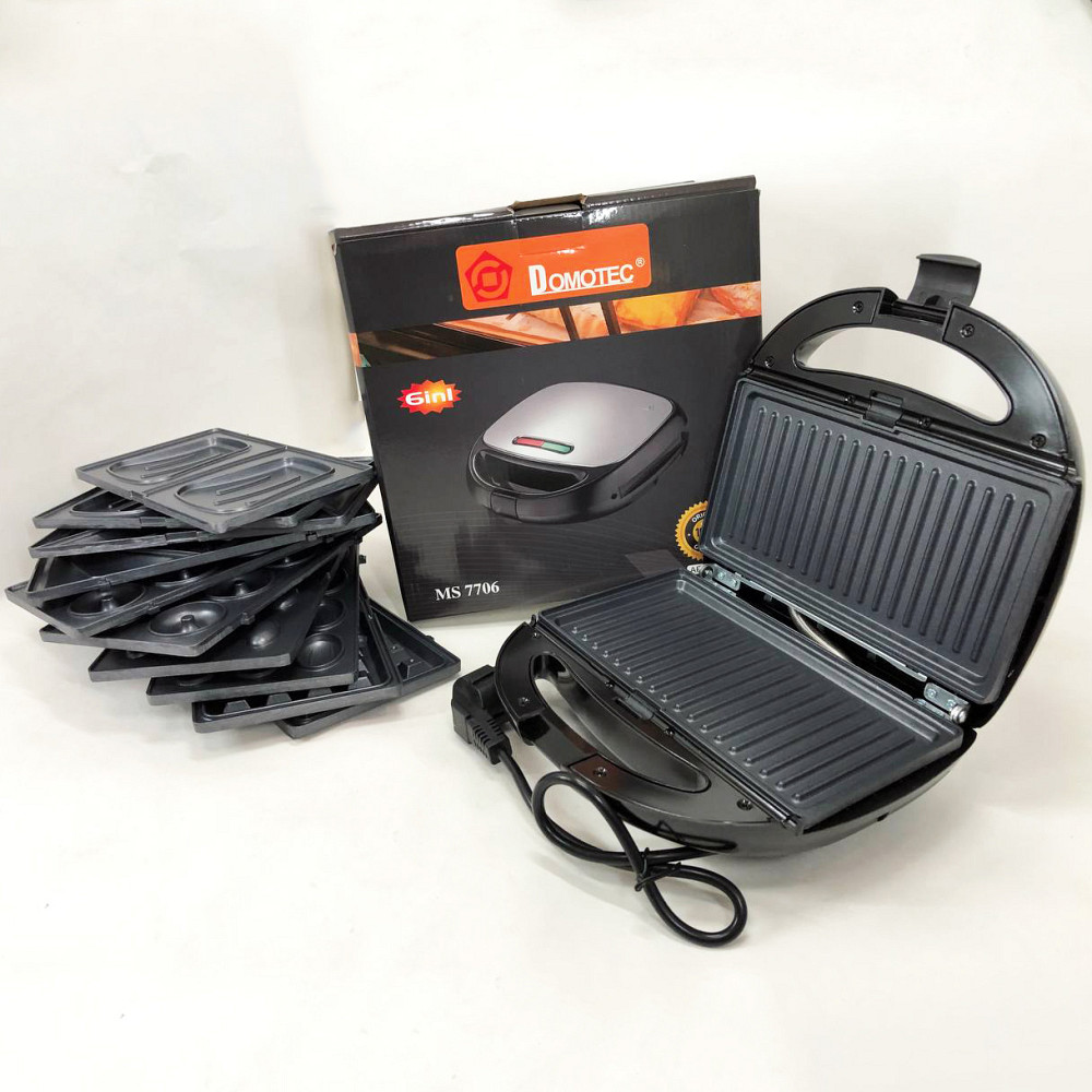 Мультипекар з пластиною для приготування бутербродів Domotec MS-7706 1000 w, Гриль електричний для дачі QB-98 Львів - фото 1