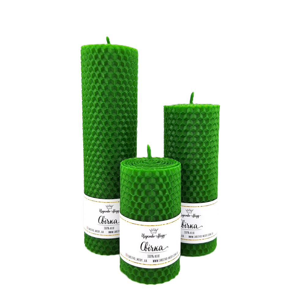 Набір свічок з вощини Царство Меду 8,5 см, 13 см, 17,5 см зелений. Одеса - фото 2