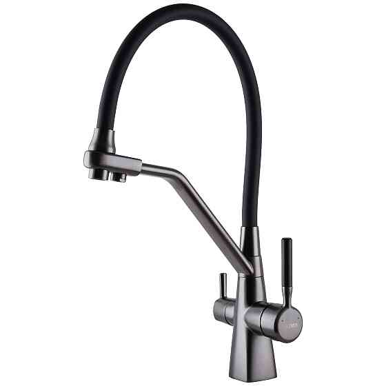 Змішувач для кухні під осмос Globus Lux GLLR-0700-L-11-01 гофрований  на гайці латунь, Графіт-Чорний Київ