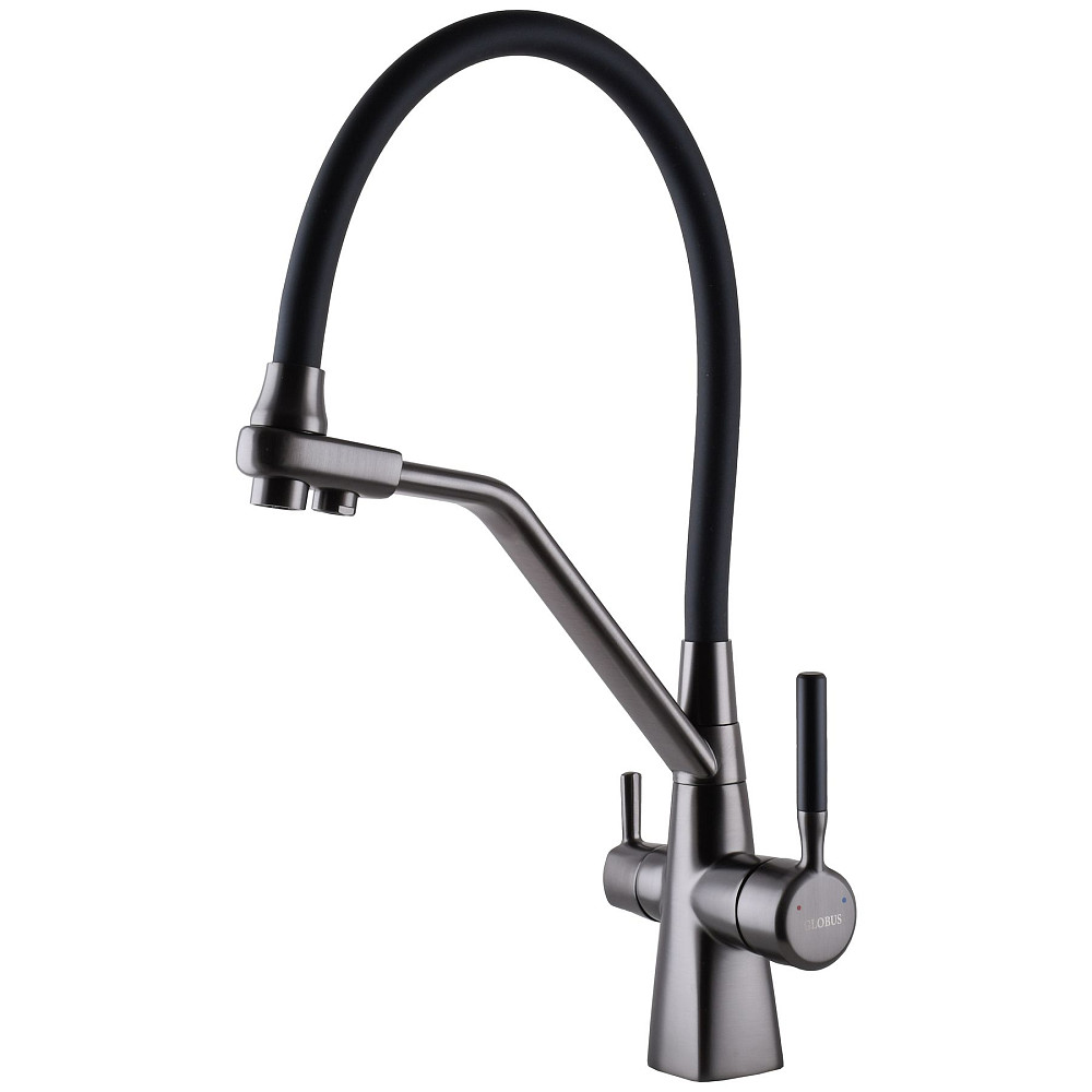 Змішувач для кухні під осмос Globus Lux GLLR-0700-L-11-01 гофрований  на гайці латунь, Графіт-Чорний Тернопіль - фото 1