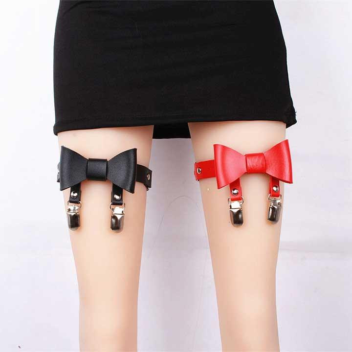 Гартер на 2 ноги с подвязками для чулок и бантиком 2 шт Черный Винница - изображение 3