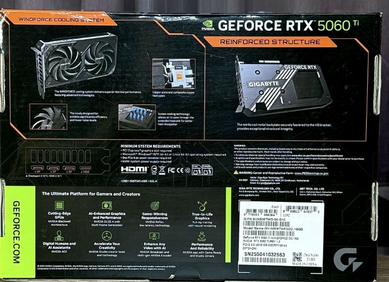 Відеокарта GIGABYTE GeForce RTX 5060 Ti WINDFORCE OC 16G 1 шт. NEW! Харків - фото 7