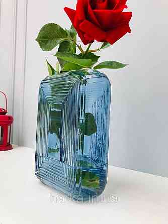 Ваза скляна 14*6,5*20 см "Марок" синє товсте скло Київ