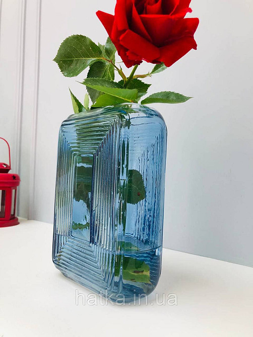 Ваза скляна 14*6,5*20 см "Марок" синє товсте скло Київ - фото 2