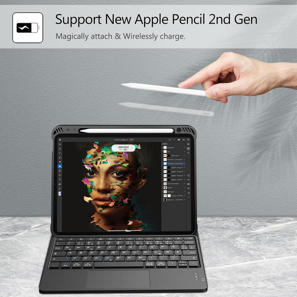 Чохол клавіатура FINTIE для iPad Air 11/10.9 (M4/M3/M2, 2026/2025/2024, 4/5 gen) чорний магнітний знімний кейс з тачпадом тримачем Київ - фото 7