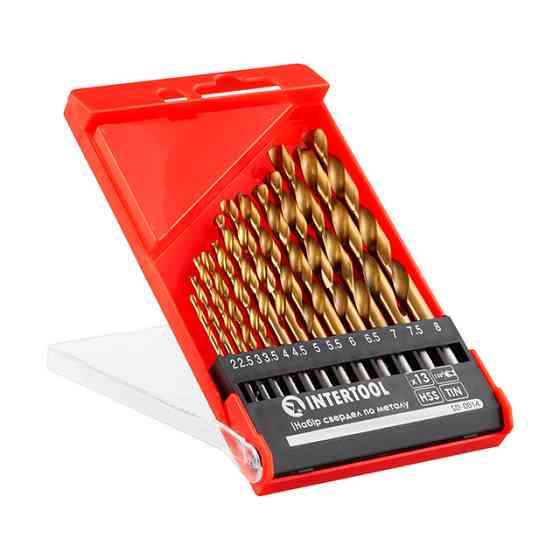 Набор сверл по металлу DIN338 HSS, 13 шт. (2-8 мм), покрытие Ti INTERTOOL SD-0014 Киев