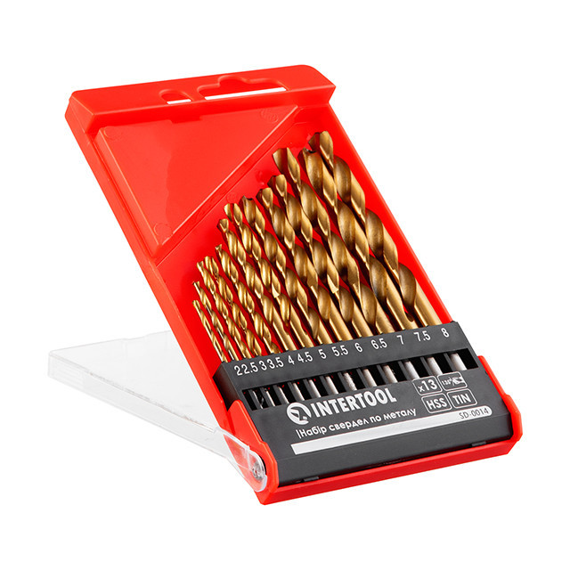 Набір свердел по металу DIN338 HSS, 13 шт. (2-8 мм), покриття Ti INTERTOOL SD-0014 Київ - фото 2