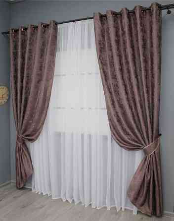 Комплект штор на люверсах VR-Textil Жаккард Sultan XO № 1681ш 150х250 см 2 шт Бурый (37-0197) Киев