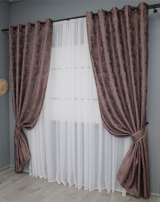 Комплект штор на люверсах VR-Textil Жаккард Sultan XO № 1681ш 150х250 см 2 шт Бурый (37-0197) Киев - изображение 3