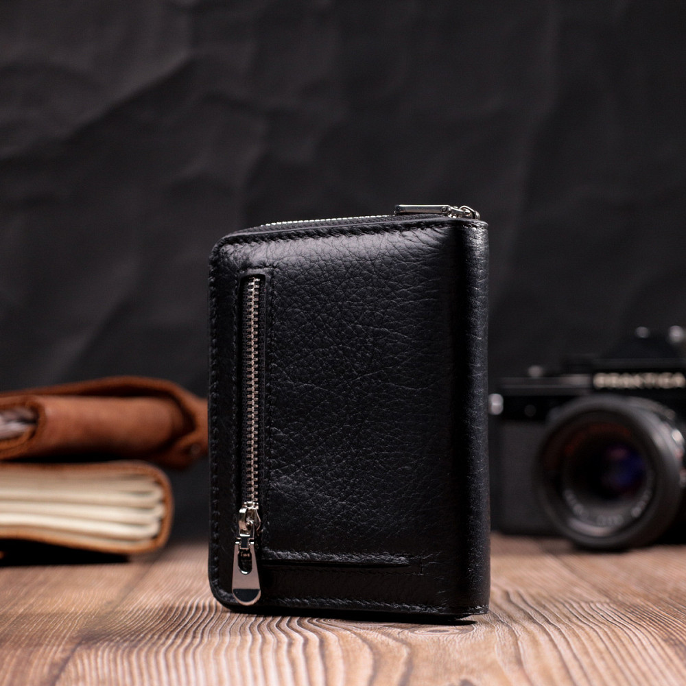 Женский кожаный кошелек на молнии с металлическим логотипом производителя ST Leather 19483 Черный Киев - изображение 2