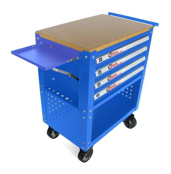 Візок інструментальний 4-полочний (синій) з дерев'яною стільницею + 2бічні перфорації та лоток, 450х760х910 Одесса - изображение 1