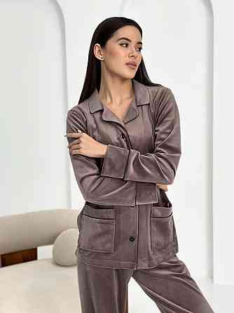 Костюм из плюшевого велюра на пуговицах с двумя карманами Коричневый XXL Харьков