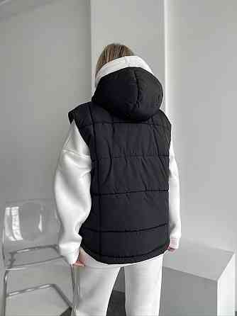 Жіночий теплий жилет з капюшоном плащівка еммі на синтепоні Чорний, 46/48 Одеса