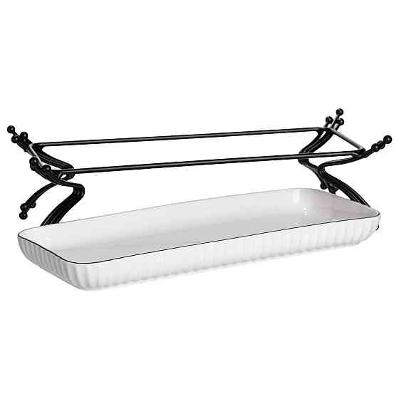 Фарфорове блюдо на металевій підставці, біле з чорним Київ