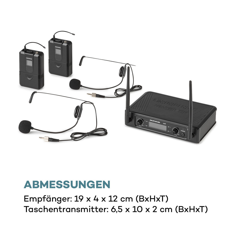 UHF200F-2B 2-канальный набор беспроводных микрофонов UHF приемник 2xпередатчик + гарнитура 2x микрофон Ровно - изображение 8