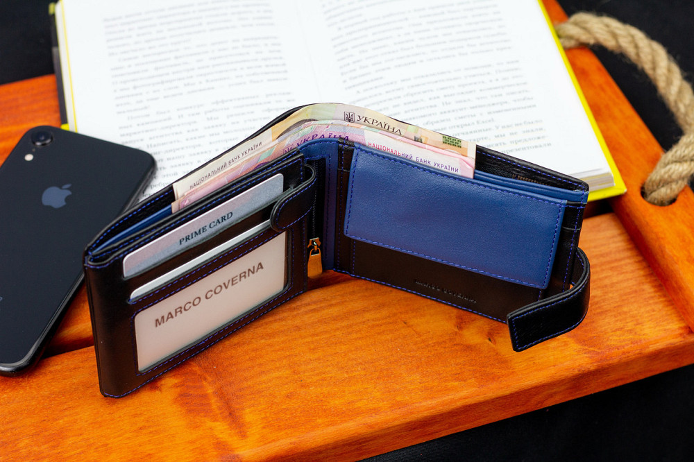 Черный стильный мужской кошелек с блоком для документов из натуральной кожи Marco Coverna MC-1006 A 1221 Каменское - изображение 9