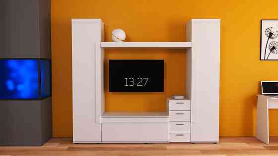 Стенка в гостиную под ТВ Эхо-2, Белый, 2160х420х1850 Львов