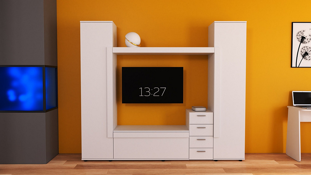 Стенка в гостиную под ТВ Эхо-2, Белый, 2160х420х1850 Львов - изображение 2