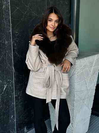 Женское пальто с меховым воротником Бежевый, 56 Харьков