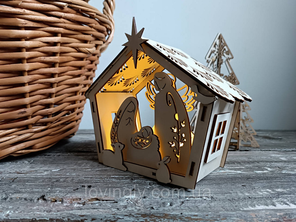 Деревянный вертеп-ночник с LED подсветкой - праздничная декорация и символичный подарок на Рождество Ирпень - изображение 7