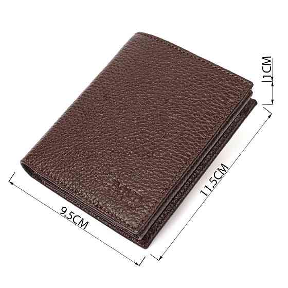 Компактный мужской бумажник из натуральной зернистой кожи без застежки BOND 21989 Коричневый Киев