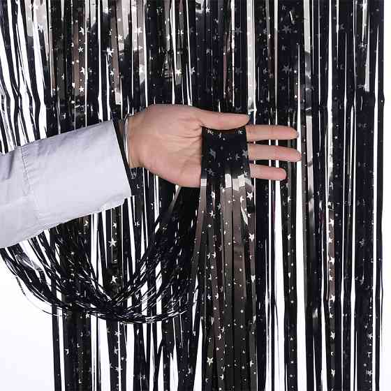 Дощик для фотозони з принтом зірок 2 м на 1 м чорно-сріблястий Київ