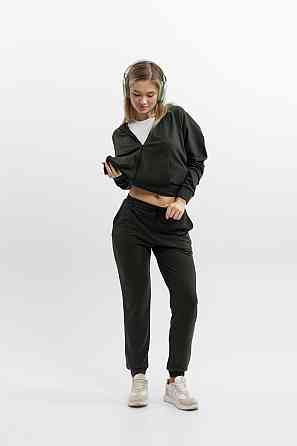 Повседневный костюм оливкового цвета из хлопка с резинкой весна осень мужской и женский Львов