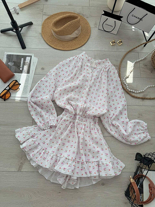 Женское легкое платье-комбинезон с принтом натуральный муслин 42/44, Белый 2 Одесса - изображение 9