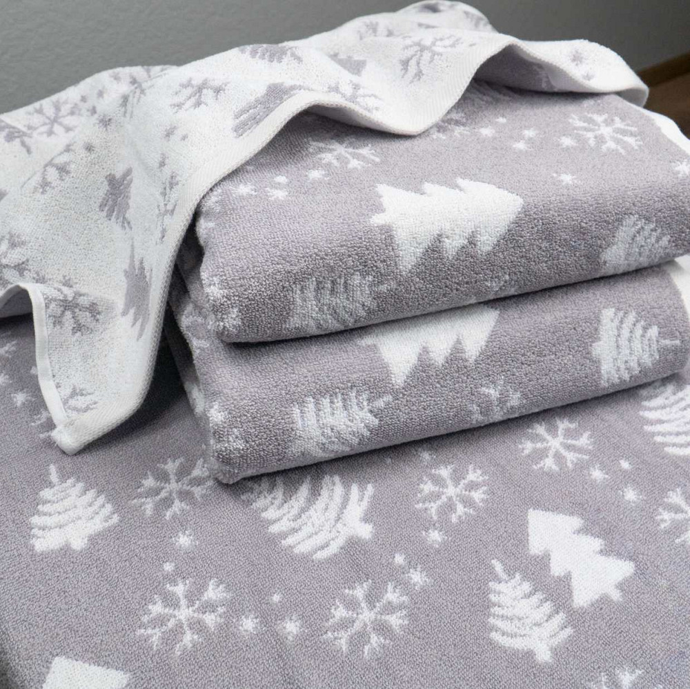 Рушник махровий Новорічний Merry Christmas Ялинки GM Textile 40х70см 500г/м2 (Світло-Сірий) Суми - фото 2